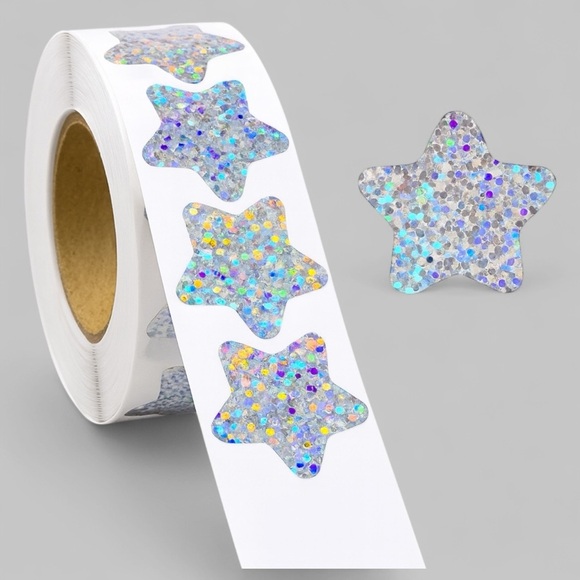 STICKERAFT Other - Holographic Silvery Star Stickers Self Adhesive Metallic Glitter Foil 1"